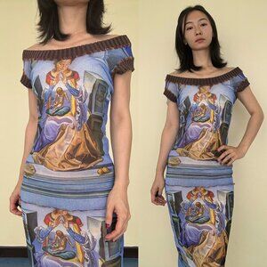VTG  Jean Paul Gaultier MAILLE fuzzi tattoo Dali print mesh dress